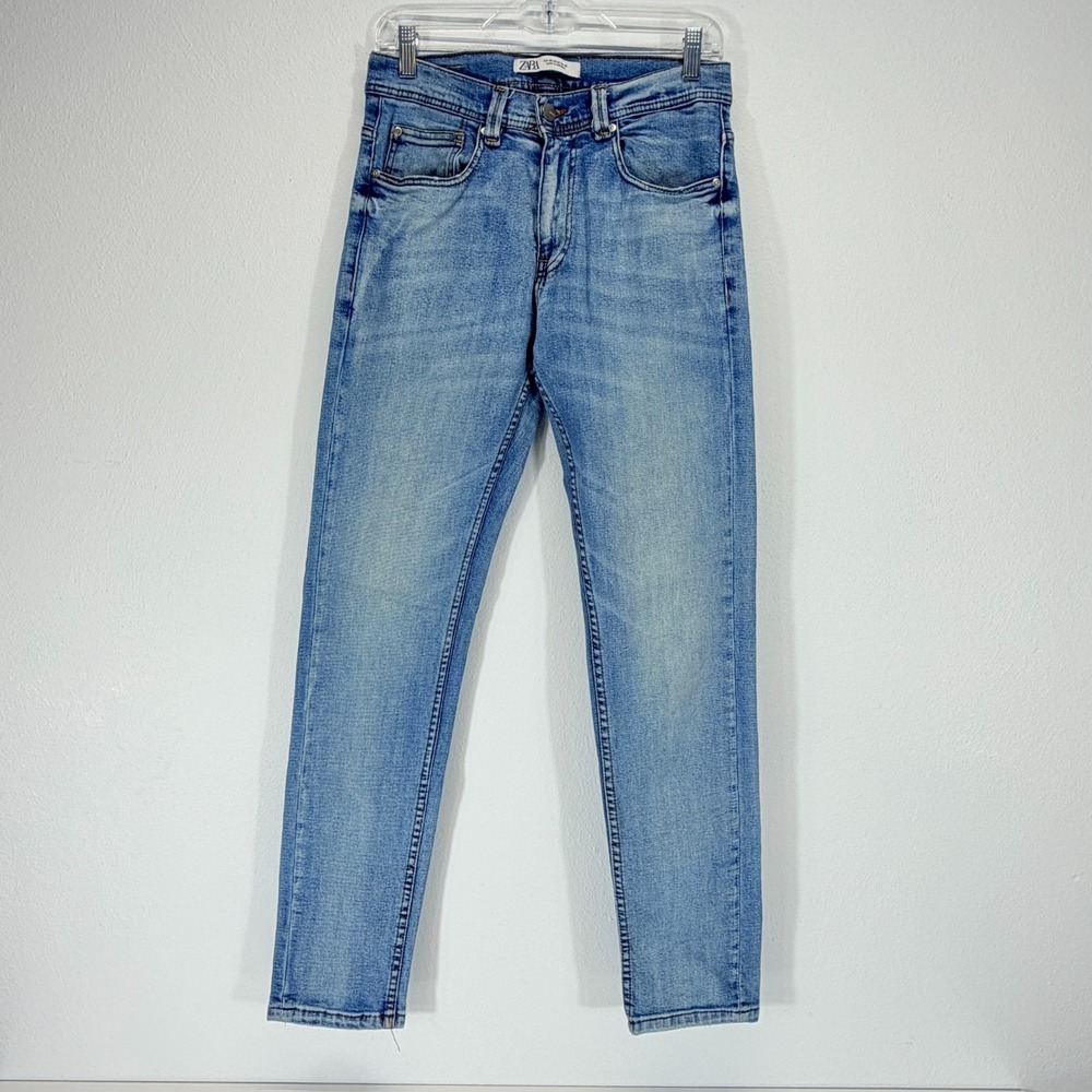 Zara Mens Slim Skinny Fit Jeans Light Blue Wash Stretch Denim US 30X31